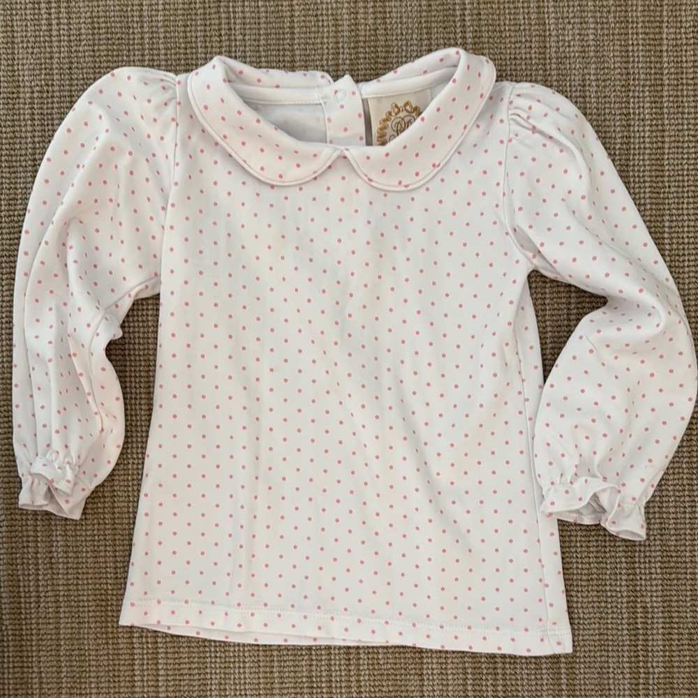 Beaufort Bonnet White and Pink Polka Dot Toddler Peter Pan Collar Shirt